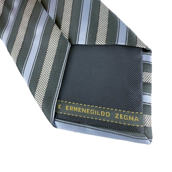 NWOT ERMENEGILDO ZEGNA 100%‎ Silk Blue Black & Silver Striped Tie L 59" W 3.5" - Picture 3 of 5